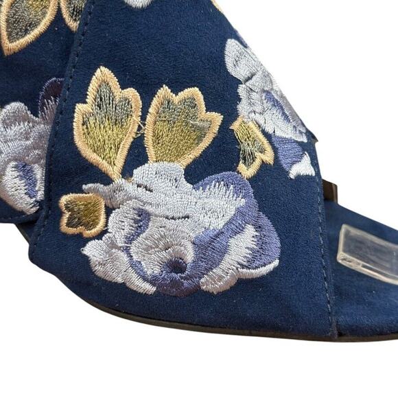 Sole Society Luella Womens Navy Blue Embroidered Floral Cross Sandals Heels 7.5 - Picture 2 of 16